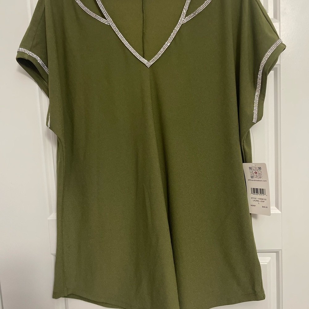 Olive Green V-Neck Women's Top